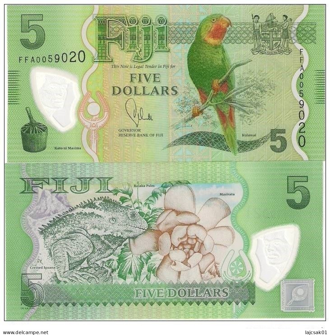 Fiji 5 Dollars 2012. UNC Polymer - Fiji