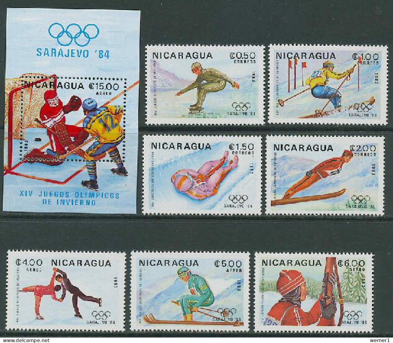 Nicaragua 1983 Olympic Games Sarajevo Set Of 7 + S/s MNH - Winter 1984: Sarajevo
