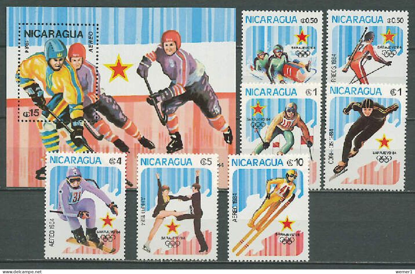 Nicaragua 1984 Olympic Games Sarajevo Set Of 7 + S/s MNH - Inverno1984: Sarajevo