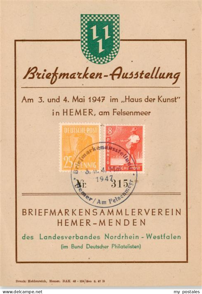 73895310 Hemer Briefmarken Ausstellung Im Haus Der Kunst Hemer - Hemer