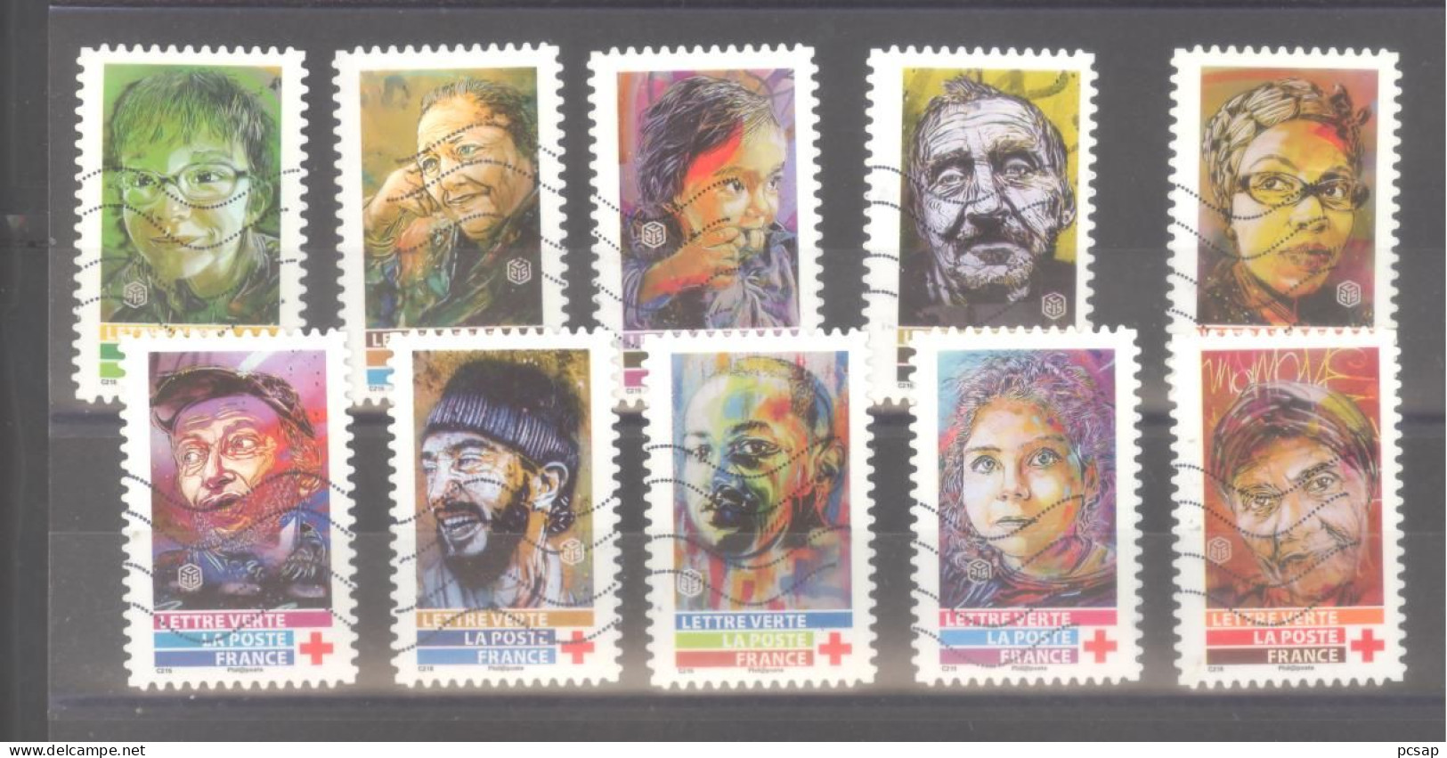 France Autoadhésifs Oblitérés N°1719/1728 (Série Complète : Portraits - Croix Rouge 2019) (lignes Ondulées) - Used Stamps