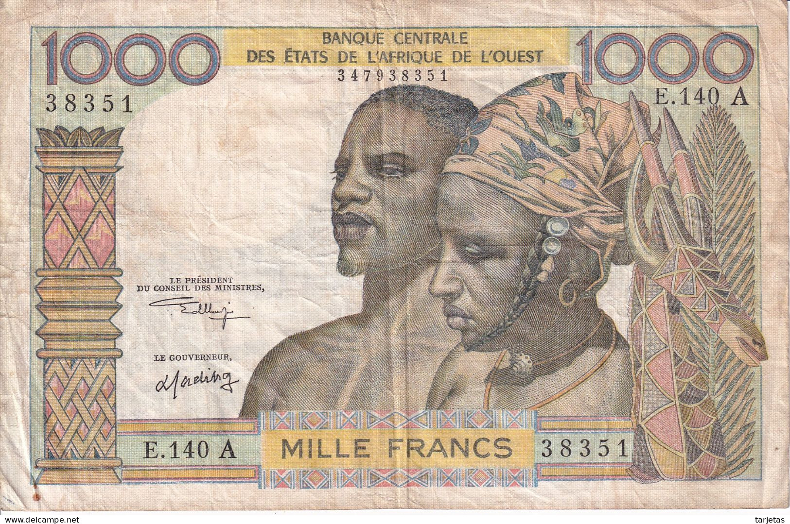 BILLETE DE COSTA DE MARFIL DE 1000 FRANCS DEL AÑO 1959-65  (BANK NOTE) - Côte D'Ivoire