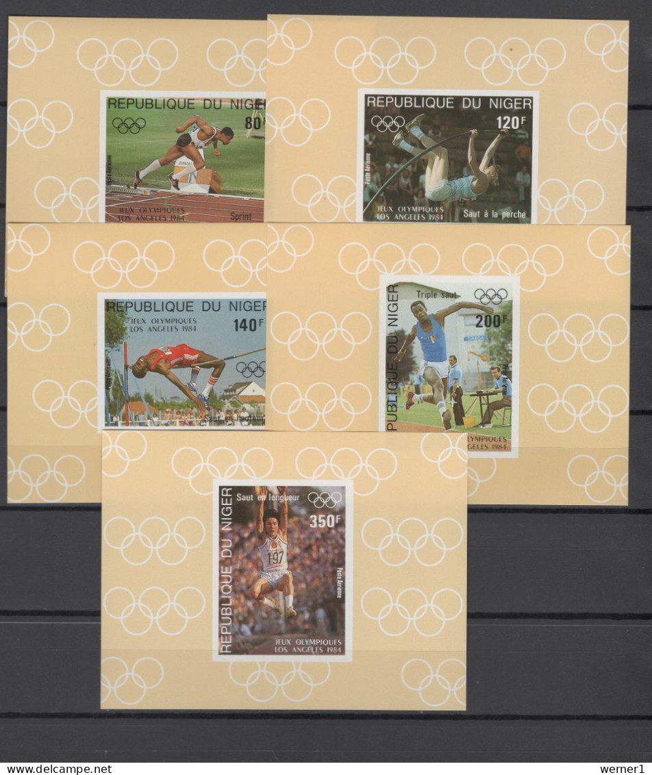 Niger 1984 Olympic Games Los Angeles, Athletics, Set Of 5 S/s Imperf. MNH -scarce- - Verano 1984: Los Angeles