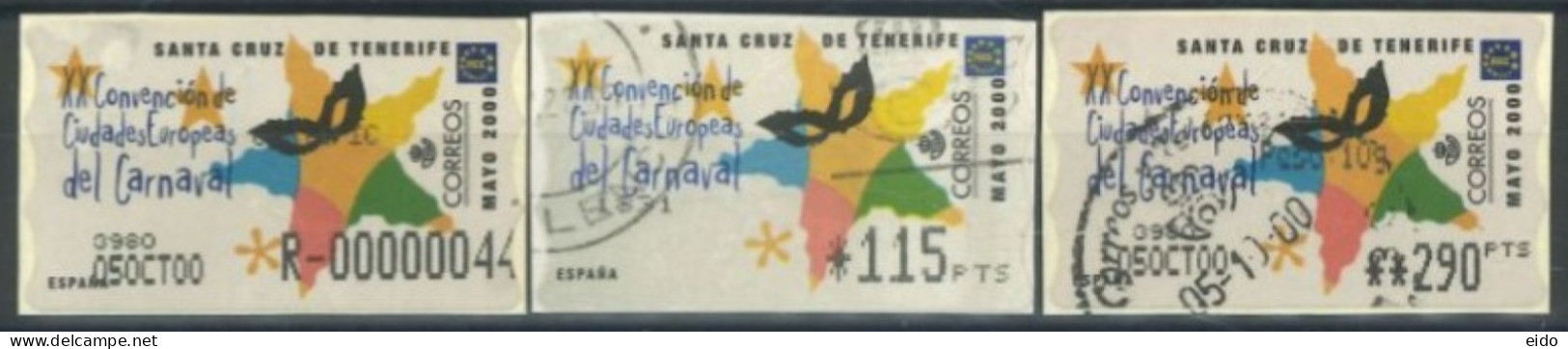 SPAIN - 2000 - XX CONVENTION OF EUROPEAN CITIES CARNAVAL STAMPS LABELS SET OF 3 OF DIFFERENT VALUES, USED . - Gebraucht