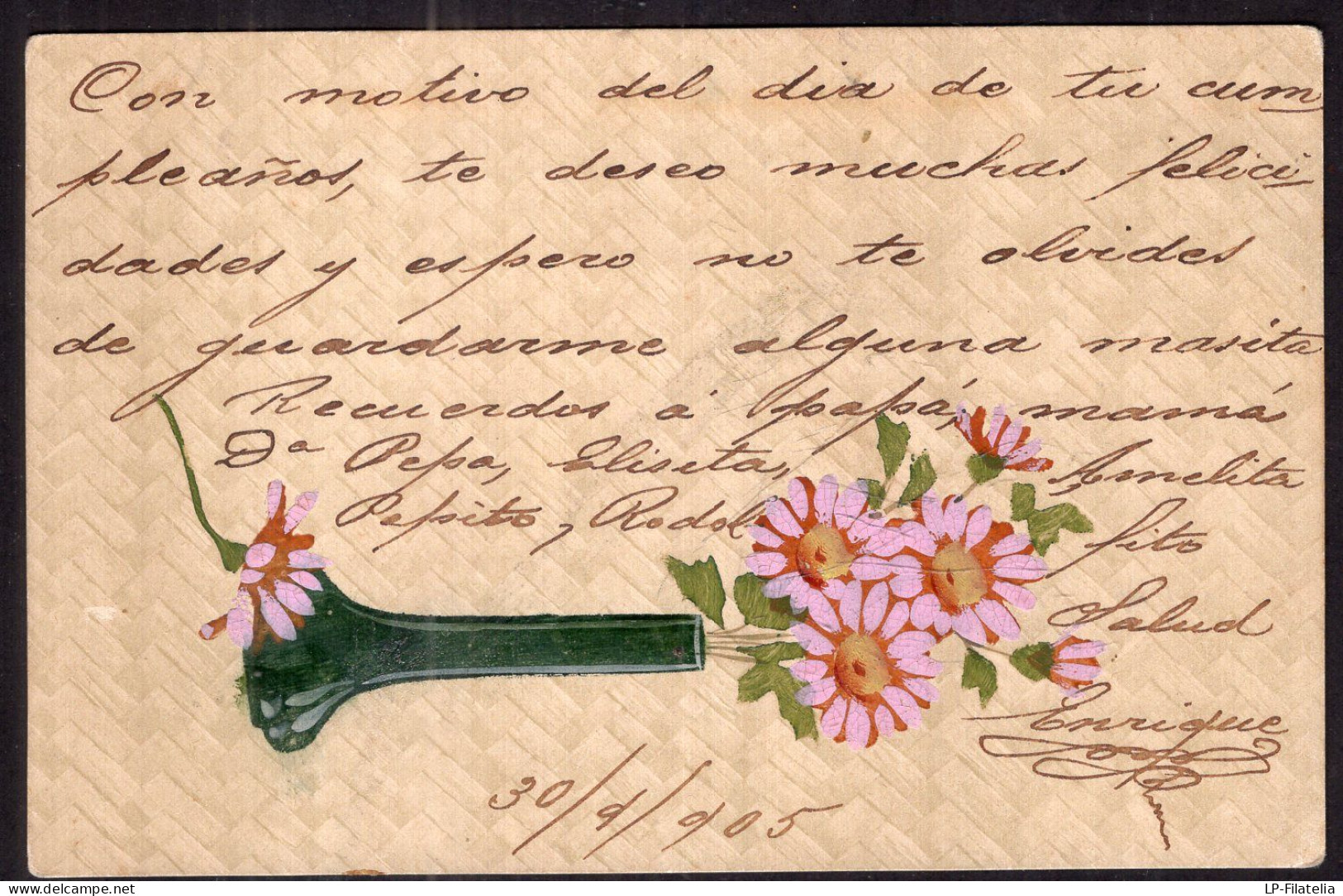 Postcard - 1905 - Flowers - Painting - Pink Daisies - Blumen