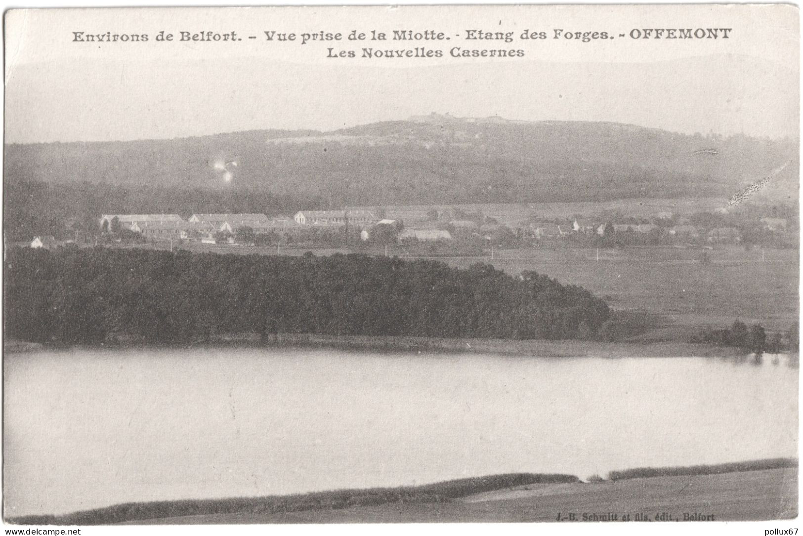 CPA DE OFFEMONT  (TERRITOIRE DE BELFORT)  VUE PRISE DE LA MIOTTE - ÉTANG DES FORGES - LES NOUVELLES CASERNES - Offemont