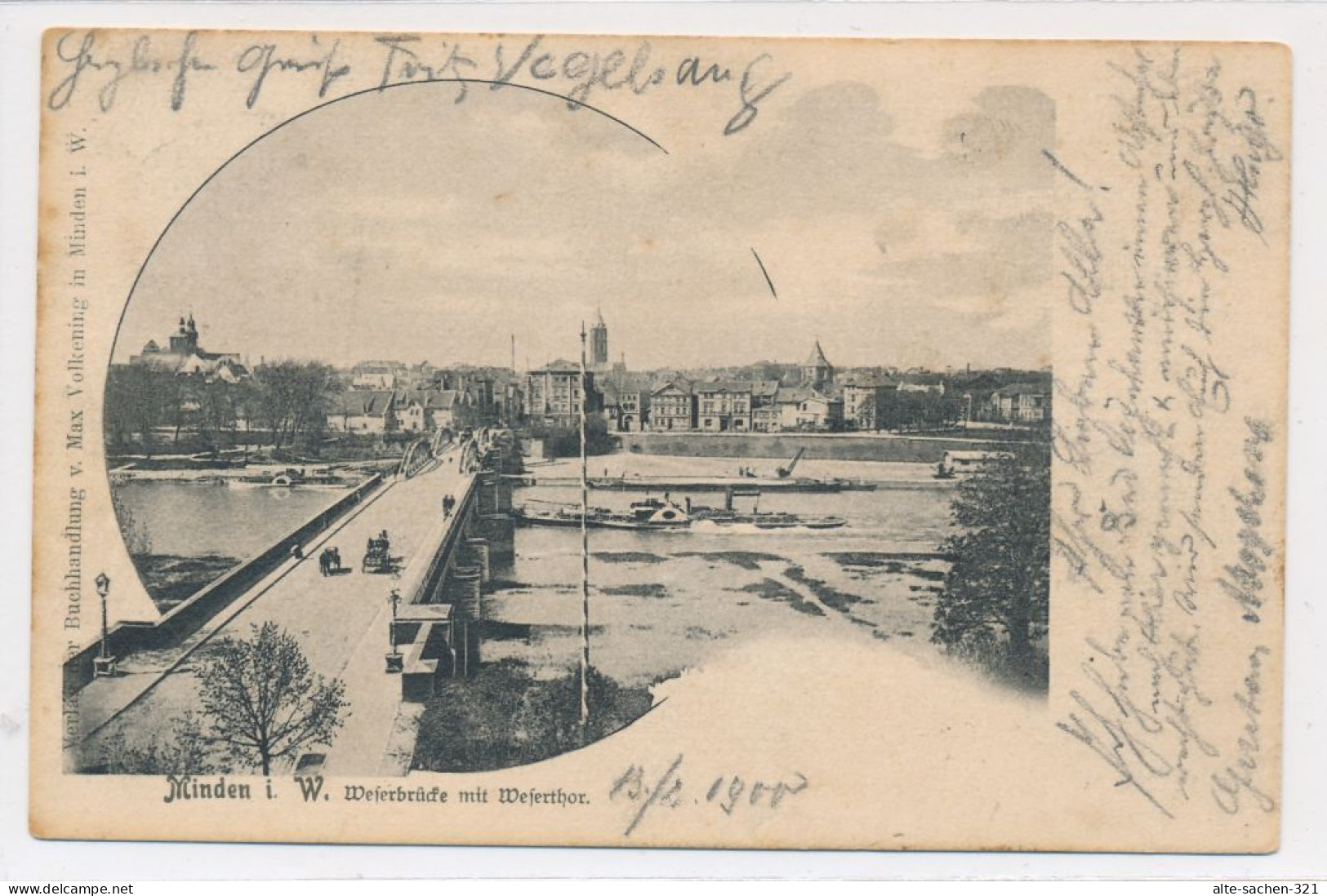 AK 1900 Minden Panorama über Alte Weserbrücke - Minden