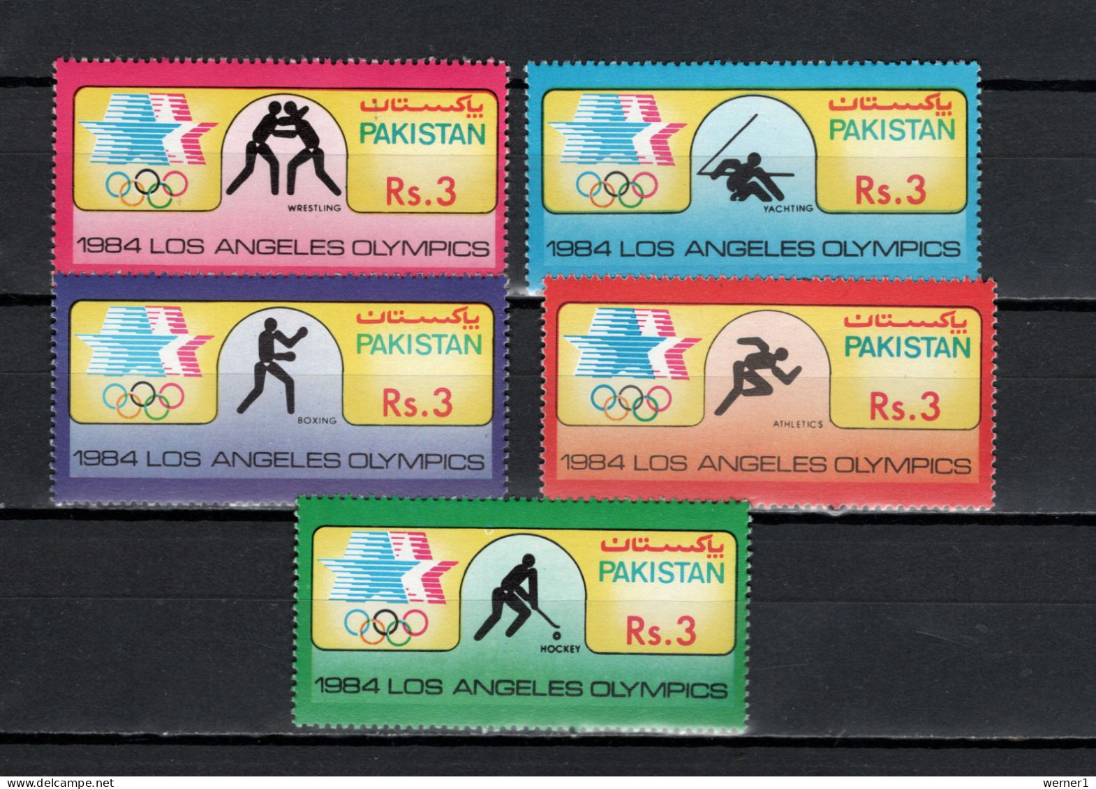 Pakistan 1984 Olympic Games Los Angeles, Wrestling, Yachting, Boxing, Hockey, Athletics Set Of 5 MNH - Summer 1984: Los Angeles