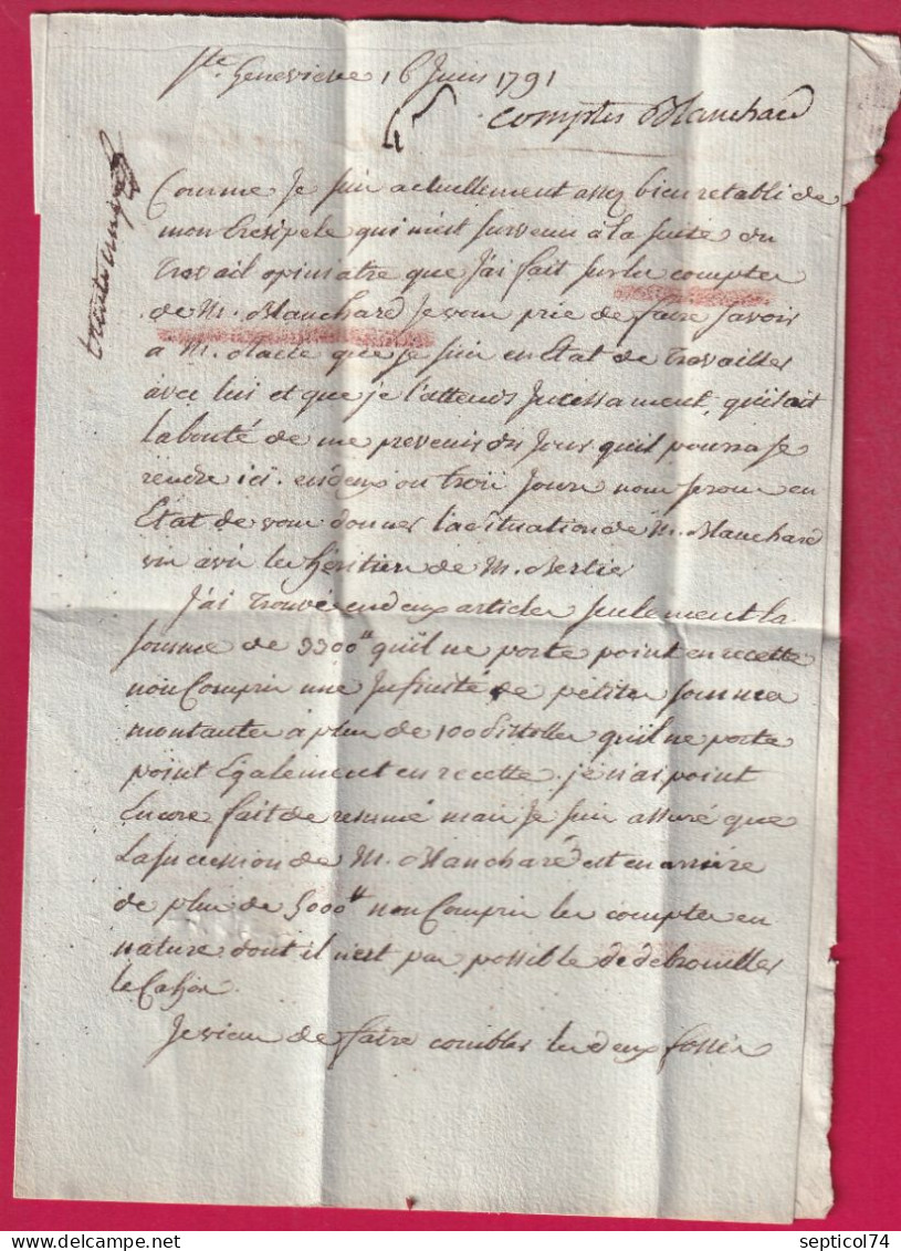 MARQUE D' ARPAJON SEINE ET OISE 1791 LENAIN N°4 INDICE 16 POUR PARIS TEXTE STE GENEVIEVE LETTRE - 1701-1800: Précurseurs XVIII