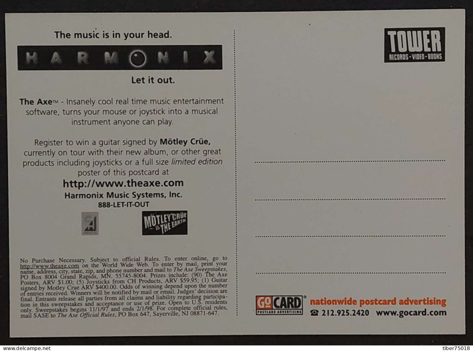 Carte Postale (Tower Records) The Axe - Harmonix, The Music Is In Your Head. Let It Out. - Advertising