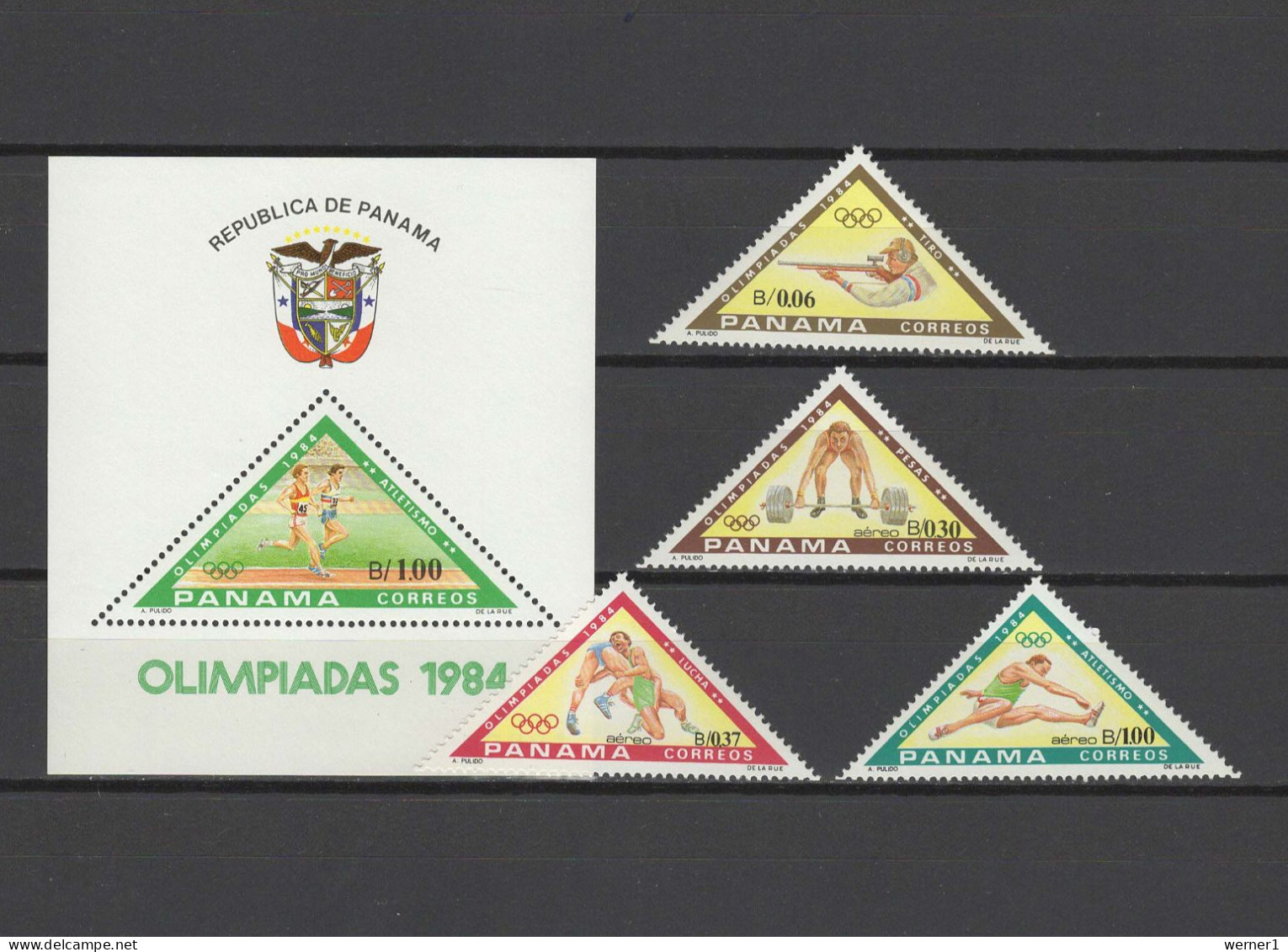 Panama 1984 Olympic Games Los Angeles, Athletics, Wrestling, Weightlifting, Shooting Set Of 4 + S/s MNH - Verano 1984: Los Angeles