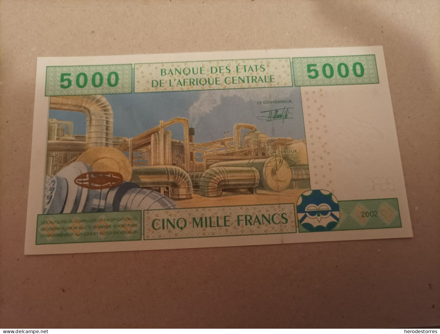Billete Estados África Central, 5000 Francs, Serie A, Año 2002, UNC - Central African States