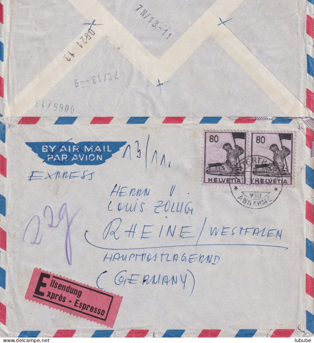 Express Brief  Winterthur - Rheine  (postlagernd)        1959 - Cartas & Documentos