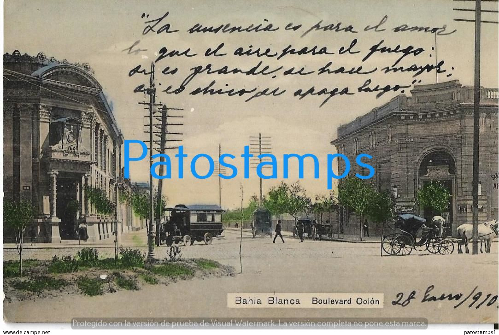 227604 ARGENTINA BUENOS AIRES BAHIA BLANCA BOULEVARD COLON TRANVIA TRAMWAY A HORSE  POSTAL POSTCARD - Argentine