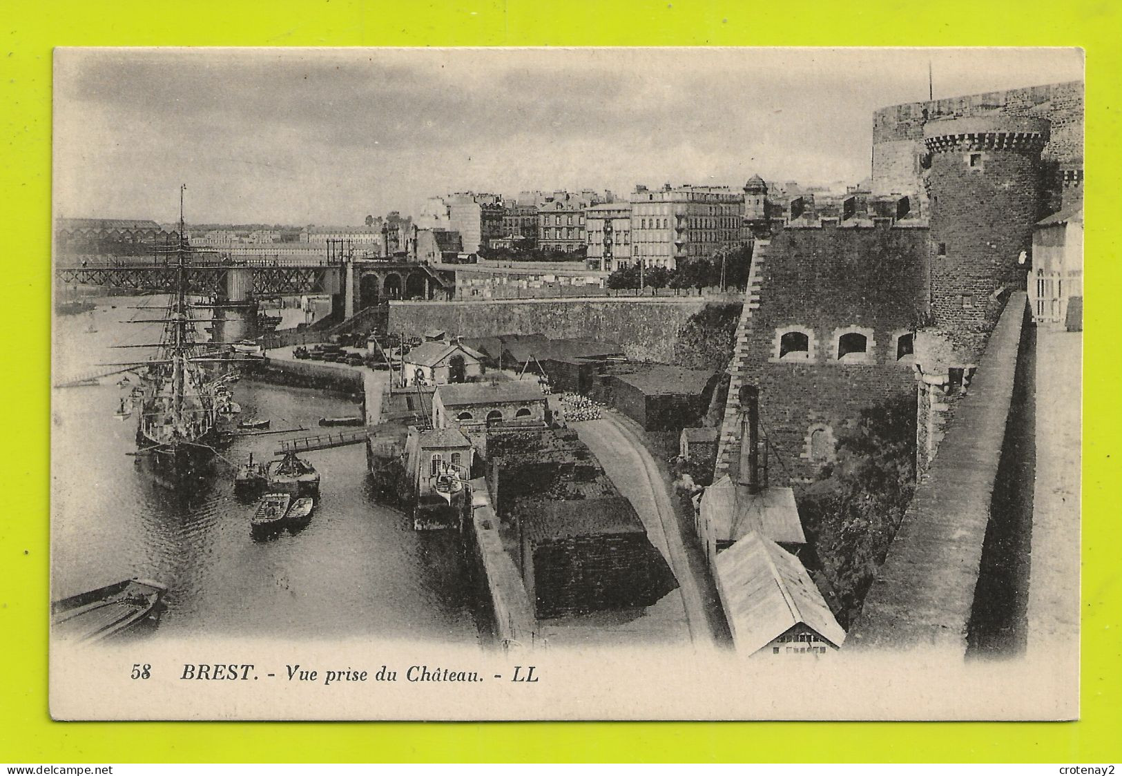 29 BREST N°58 LL Vue Prise Du Château Très Beau Bateau Voilier VOIR DOS - Brest