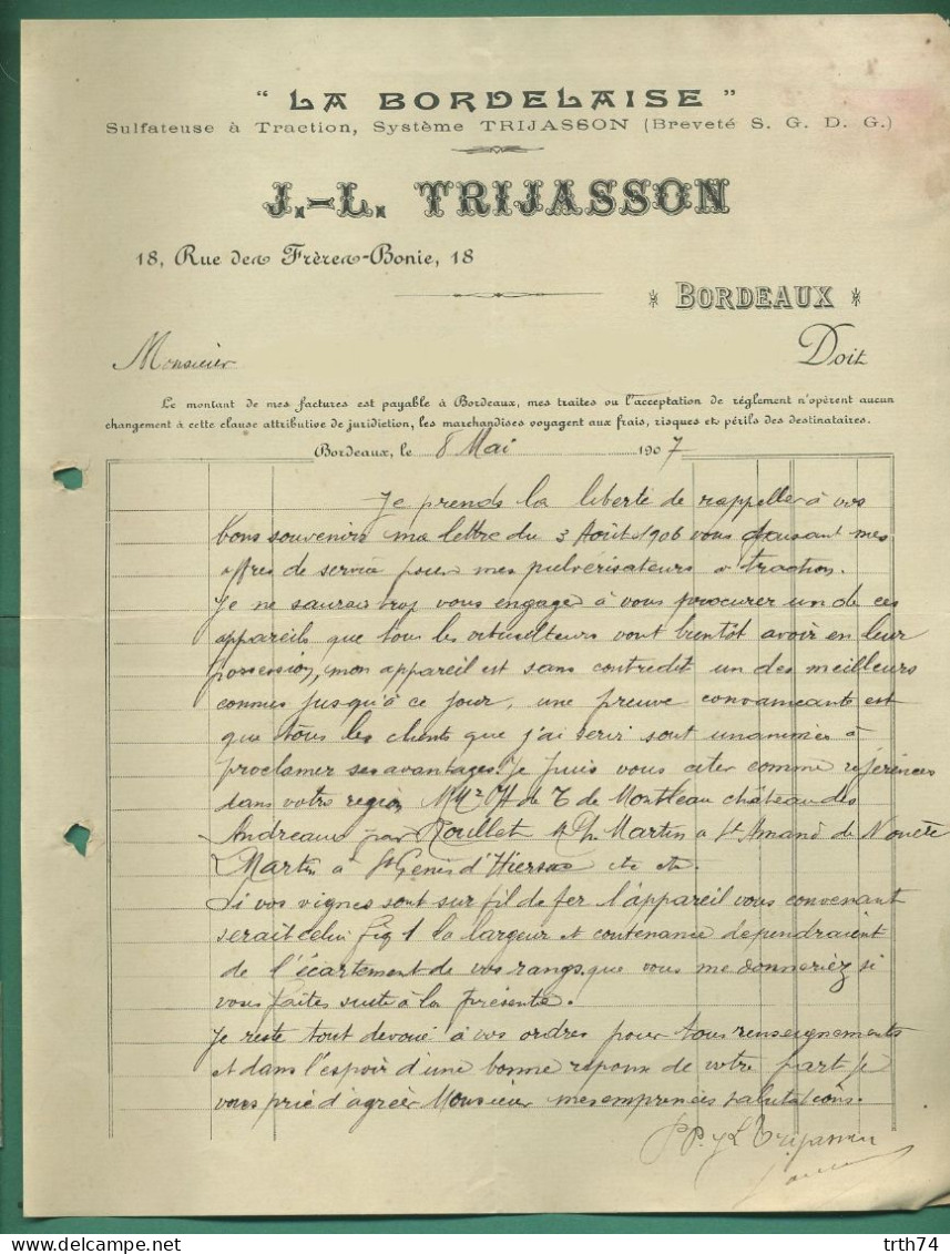 33 Bordeaux Trijasson La Bordelaise Sulfateuse à Traction 8 Mai 1907 - Landbouw