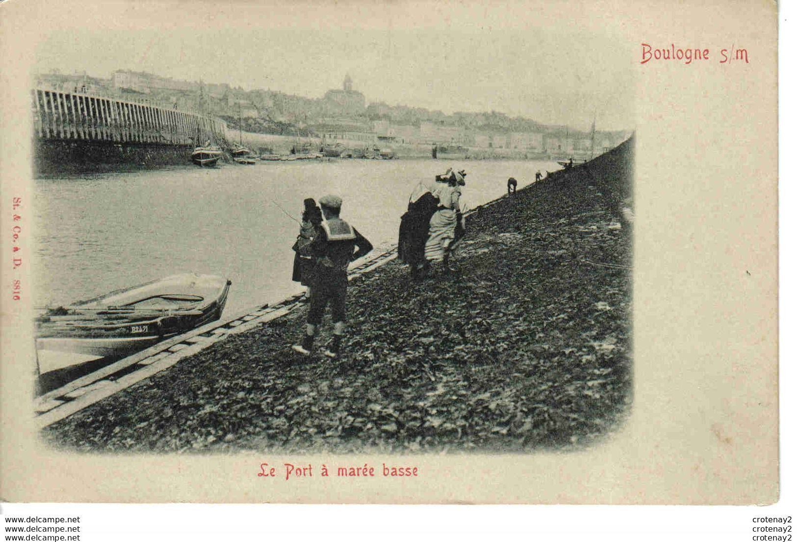 62 BOULOGNE SUR MER Le Port à Marée Basse Vers 1905 Animée VOIR DOS Non Séparé - Boulogne Sur Mer