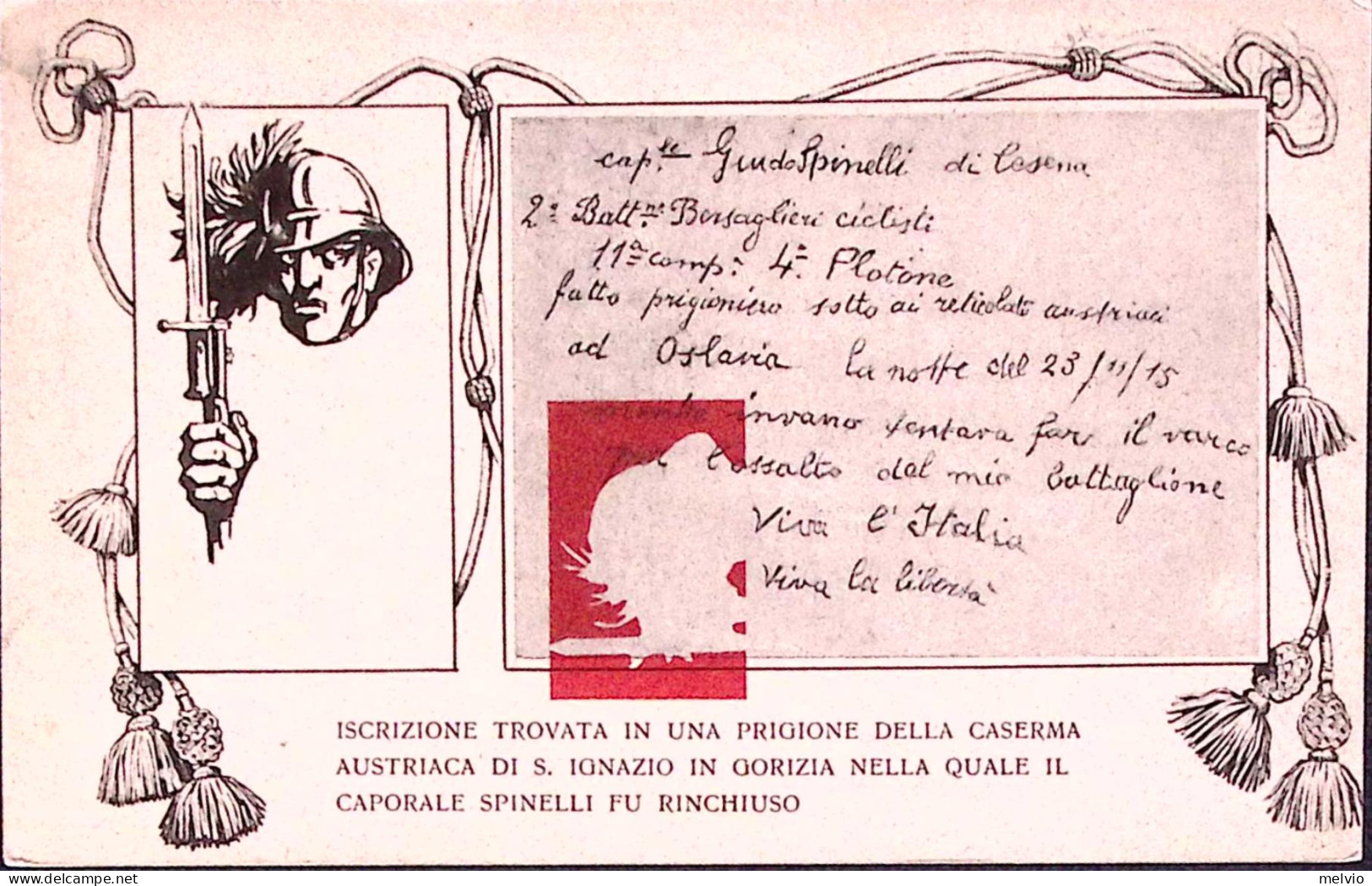 1916-ISCRIZIONE Nella Caserma Austriaca Di Gorizia Al Verso Di Cartolina Franchi - Patriottiche