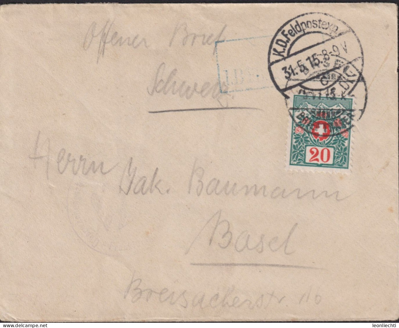 1910/15 Schweiz Kleinbrief 9.5x12.0 Cm, Nachporto 1910, Zum:CH 34, Mi:CH 34, Schweizer Wappen Und Alpenrosen, - Taxe