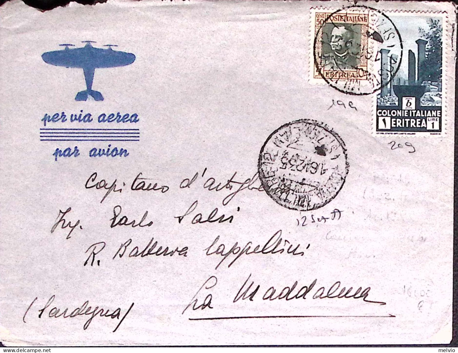 1935-Posta Militare 12/(SEZIONE A) C.2 (16.12) Su Busta Via Aerea Affrancata Eri - Erythrée