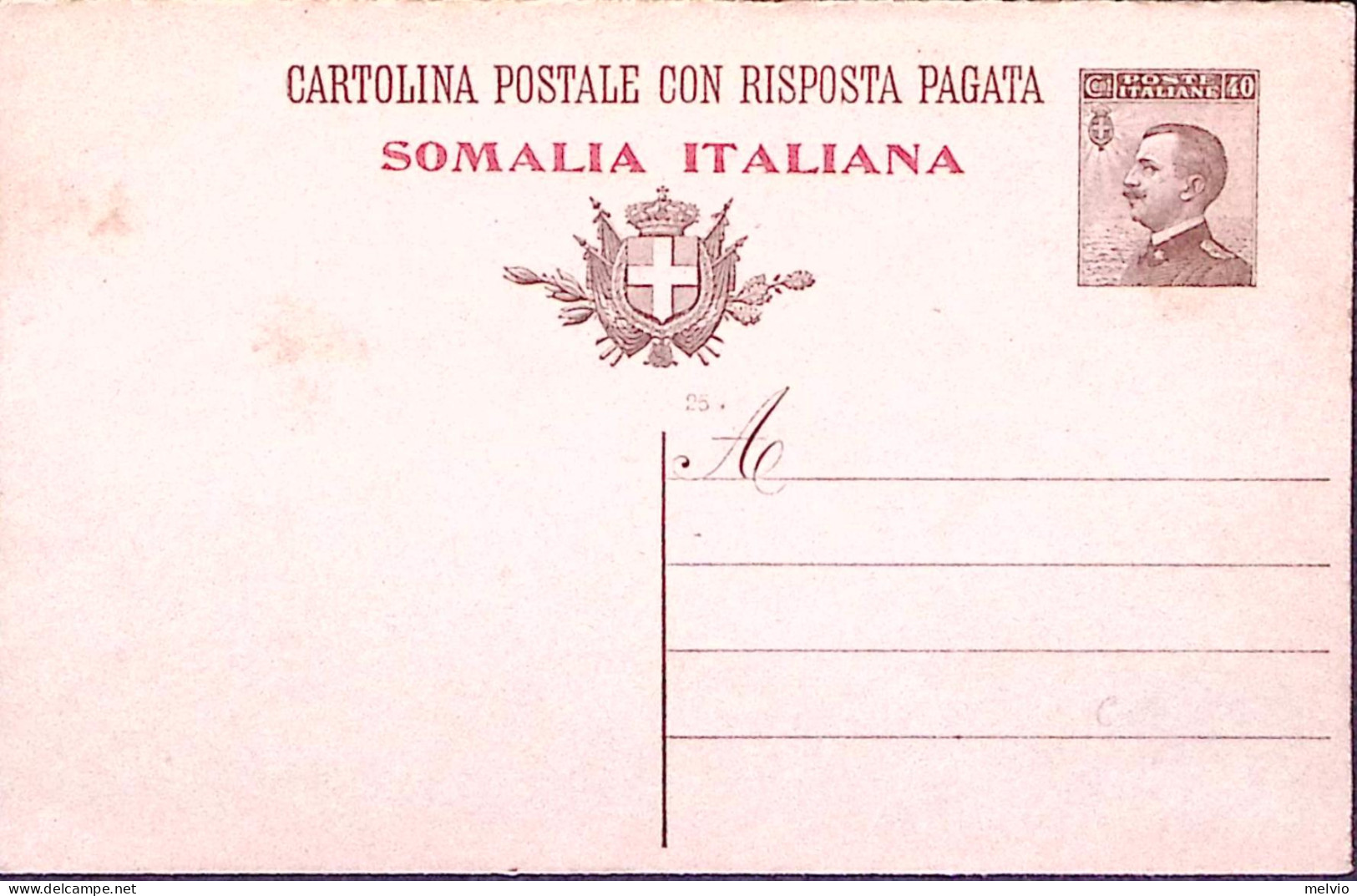 1925-SOMALIA Cartolina Postale RP Michetti C.40+40 Mill.25 Nuova - Somalië