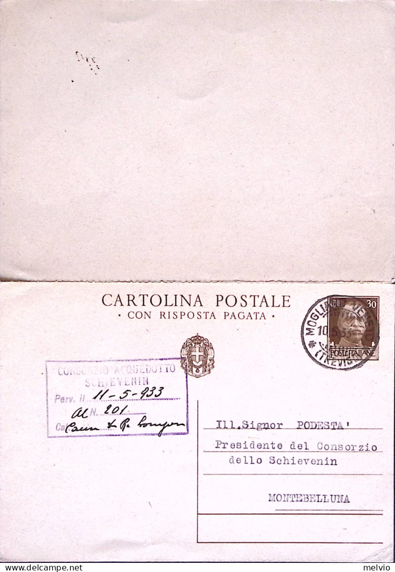 1932-Cartolina Postale Imperiale RP C.30+30 Viaggiata Risposta Unito Non Utilizz - Interi Postali