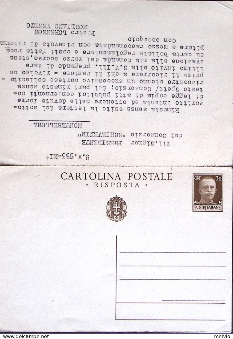 1932-Cartolina Postale Imperiale RP C.30+30 Viaggiata Risposta Unito Non Utilizz - Interi Postali