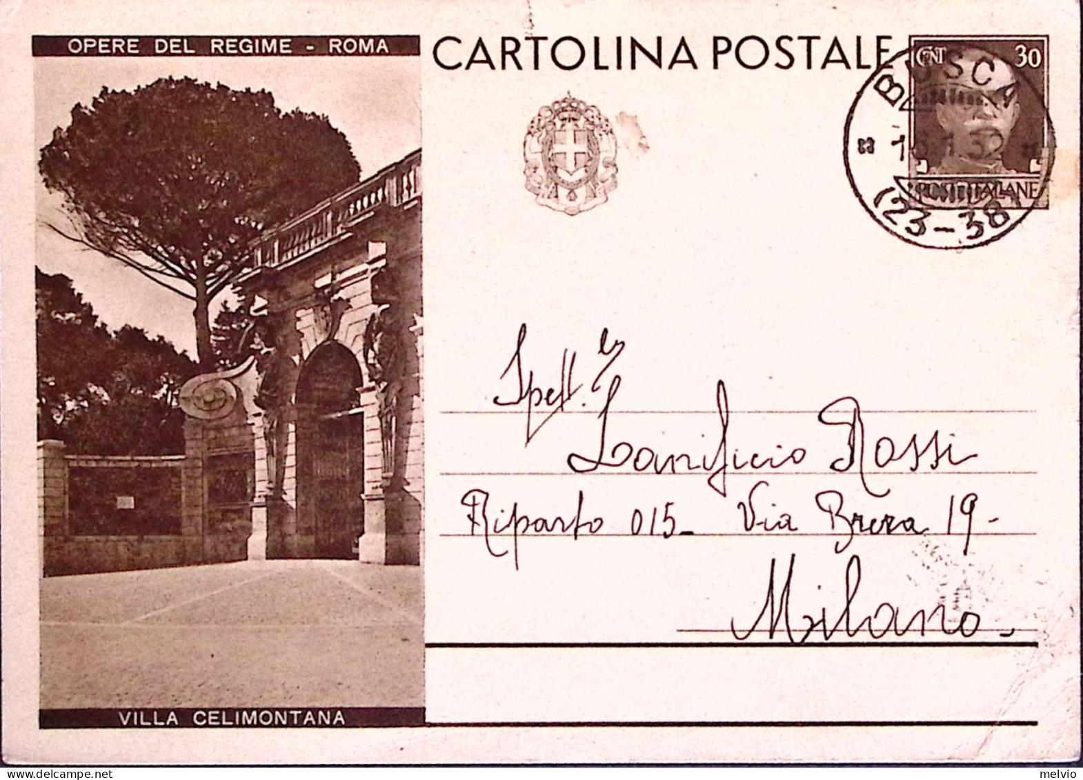 1931-Cartolina Postale Opere Regime C. 30 Villa Celimontana Viaggiata - Postwaardestukken