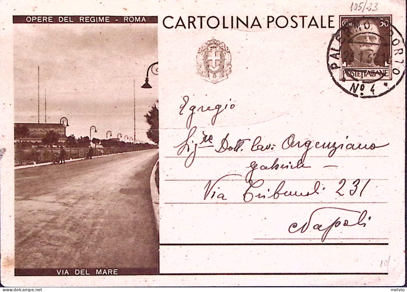 1931-Cartolina Postale Opere Regime C.30 Via Del Mare Viaggiata - Entiers Postaux