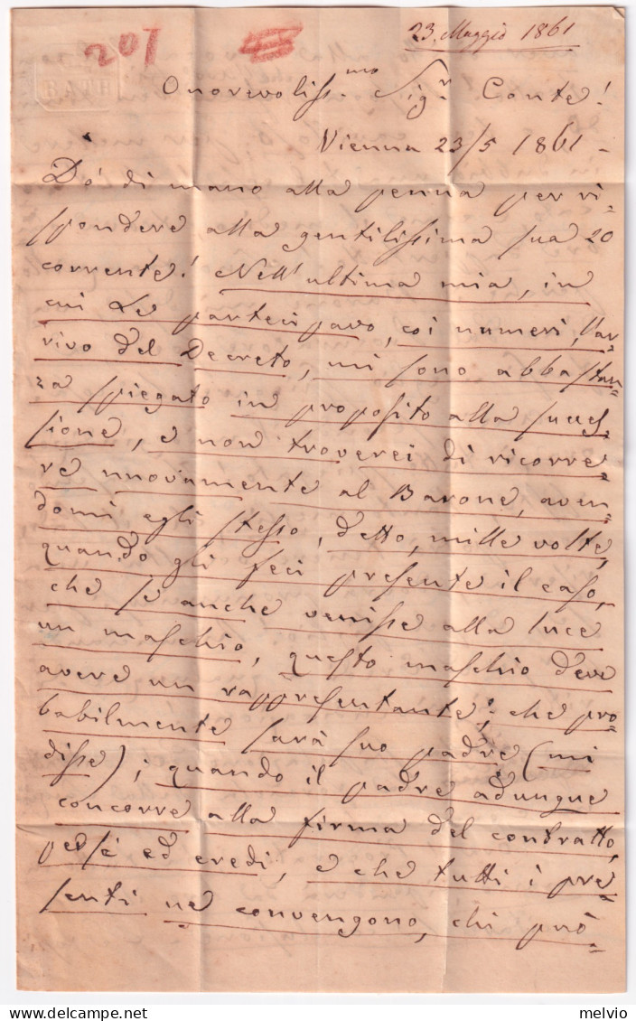 1861-AUSTRIA K. 15 (21) Su Lettera Vienna (23.5) Per Venezia - Sonstige & Ohne Zuordnung