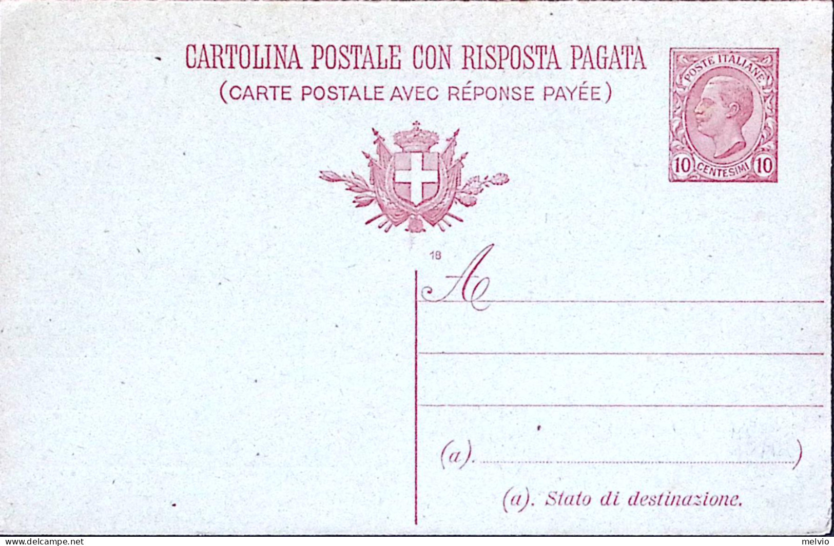 1918-Cartolina Postale RP Leoni C.10+10 Mill.18 Varietà Risposta Al Verso Della  - Ganzsachen
