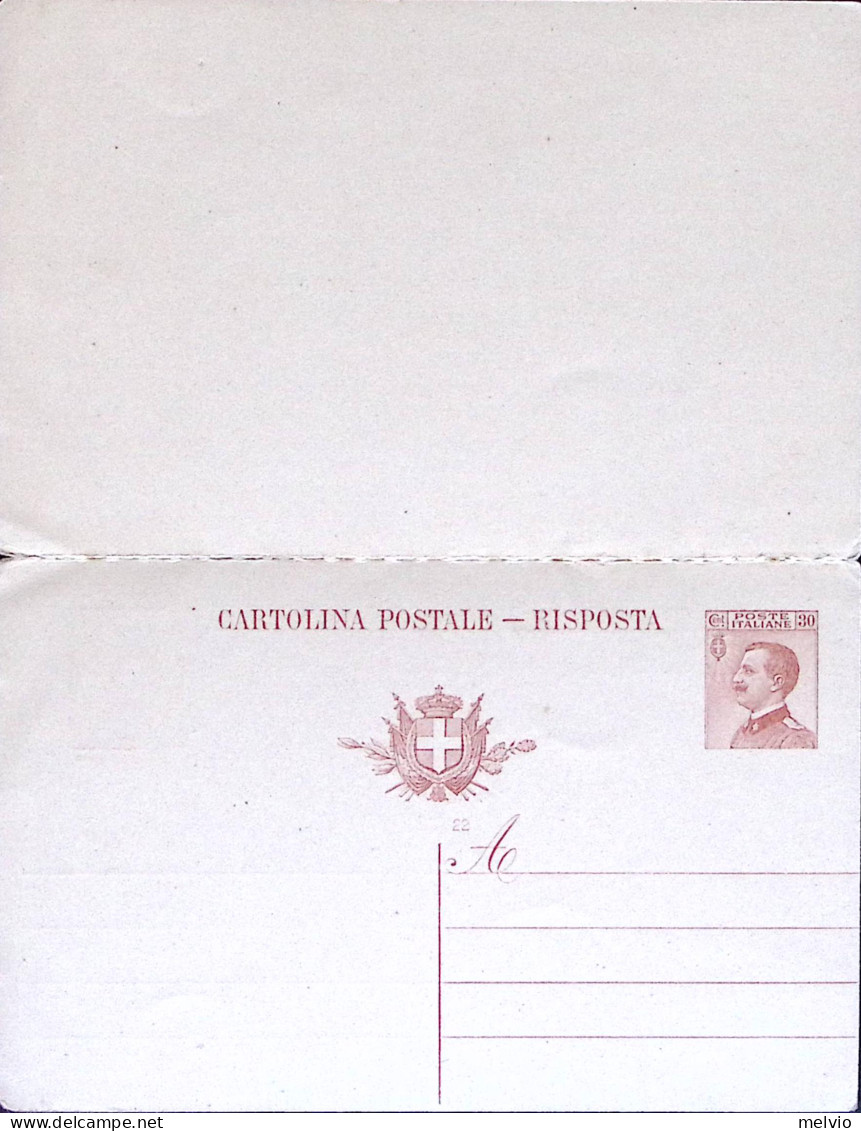 1922-Cartolina Postale RP Michetti C.30+30 Mill.22 Varietà Risposta Al Verso Di  - Entero Postal