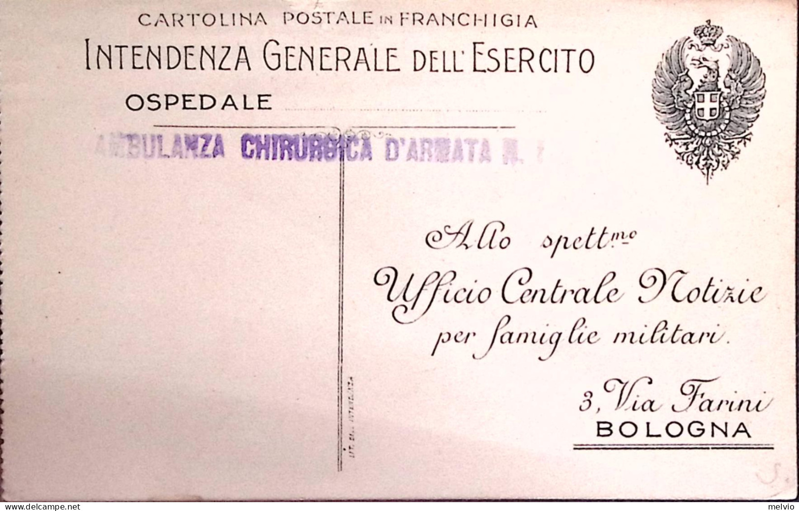 1916circa-INTENDENZA GENERALE Dell'ESERCITO Aquila Sabauda A Destra Grigio Nero  - Patrióticos