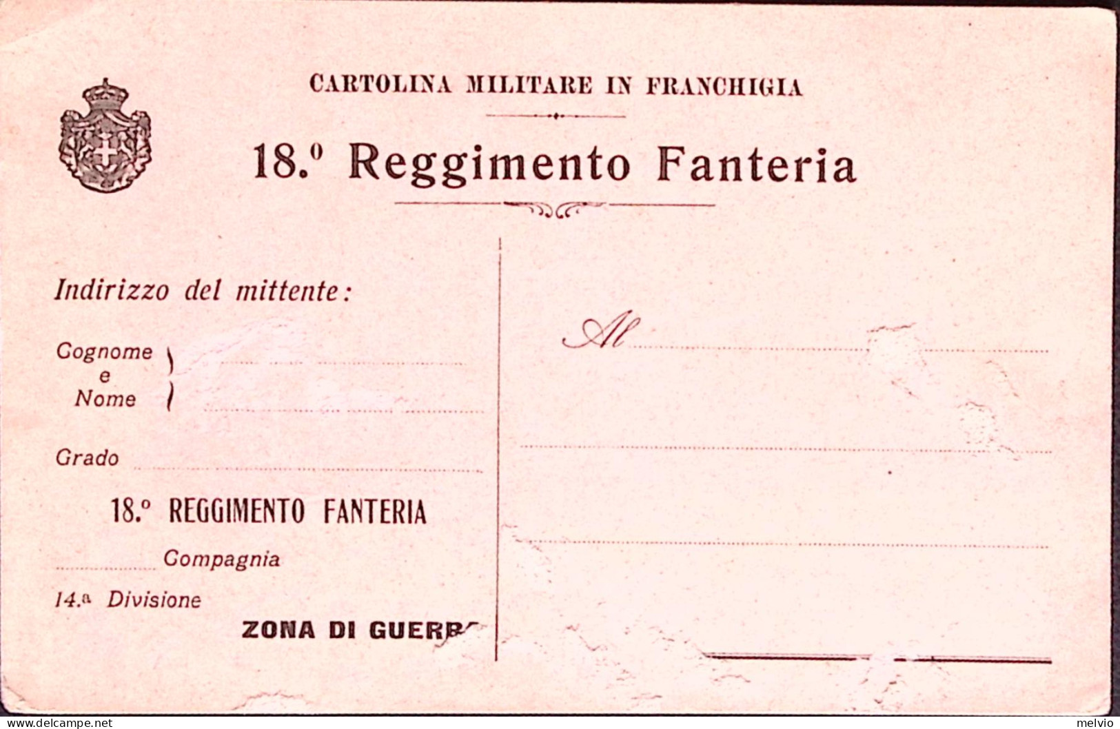 1916circa-18 REGGIMENTO FANTERIA Nero Su Rosa Nuova - Regiments
