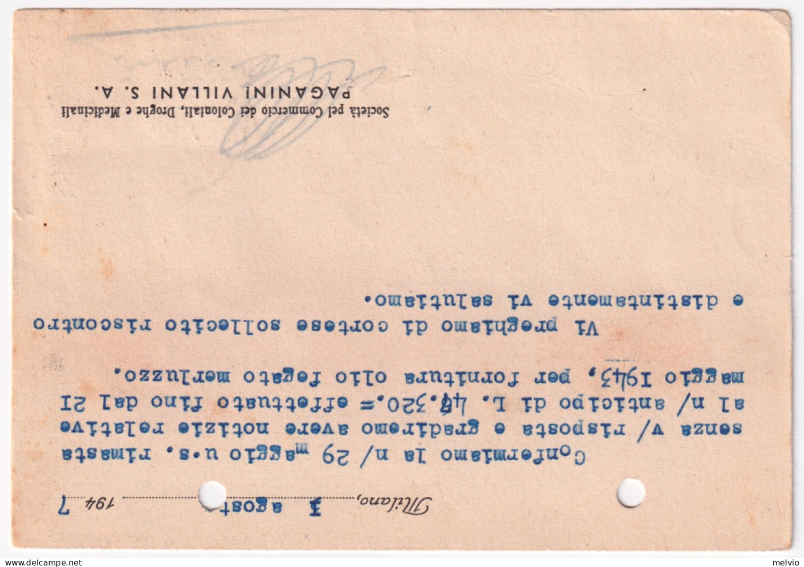 1945-Imperiale Senza Fasci C.15 E Tre C.35 (526/7) Su Cartolina Fori Archivio - Marcophilie