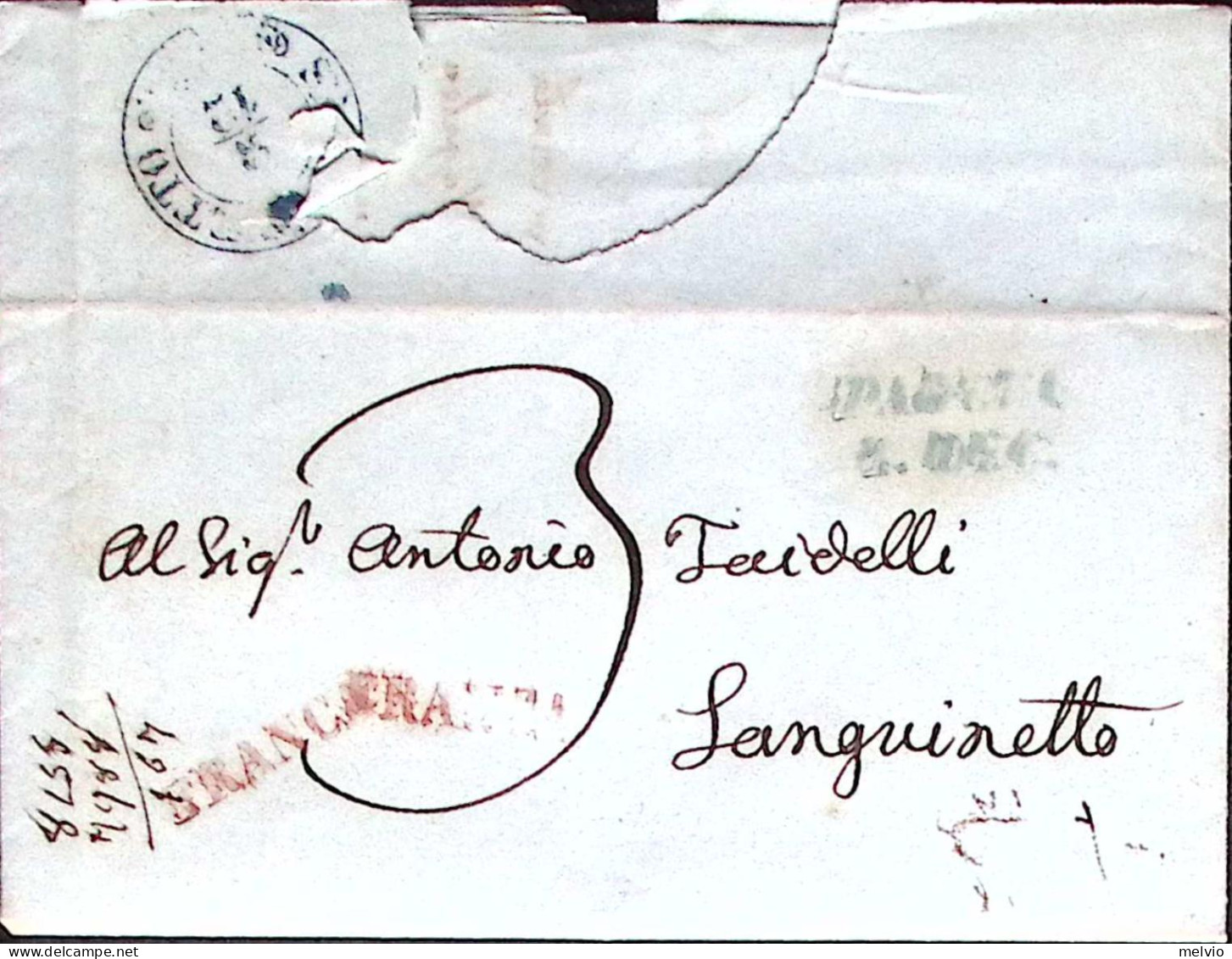 1848 LOMBARDO VENETO Sanguinetto SD Blu (2.12) Su Lettera Completa Di Testo - 1. ...-1850 Vorphilatelie