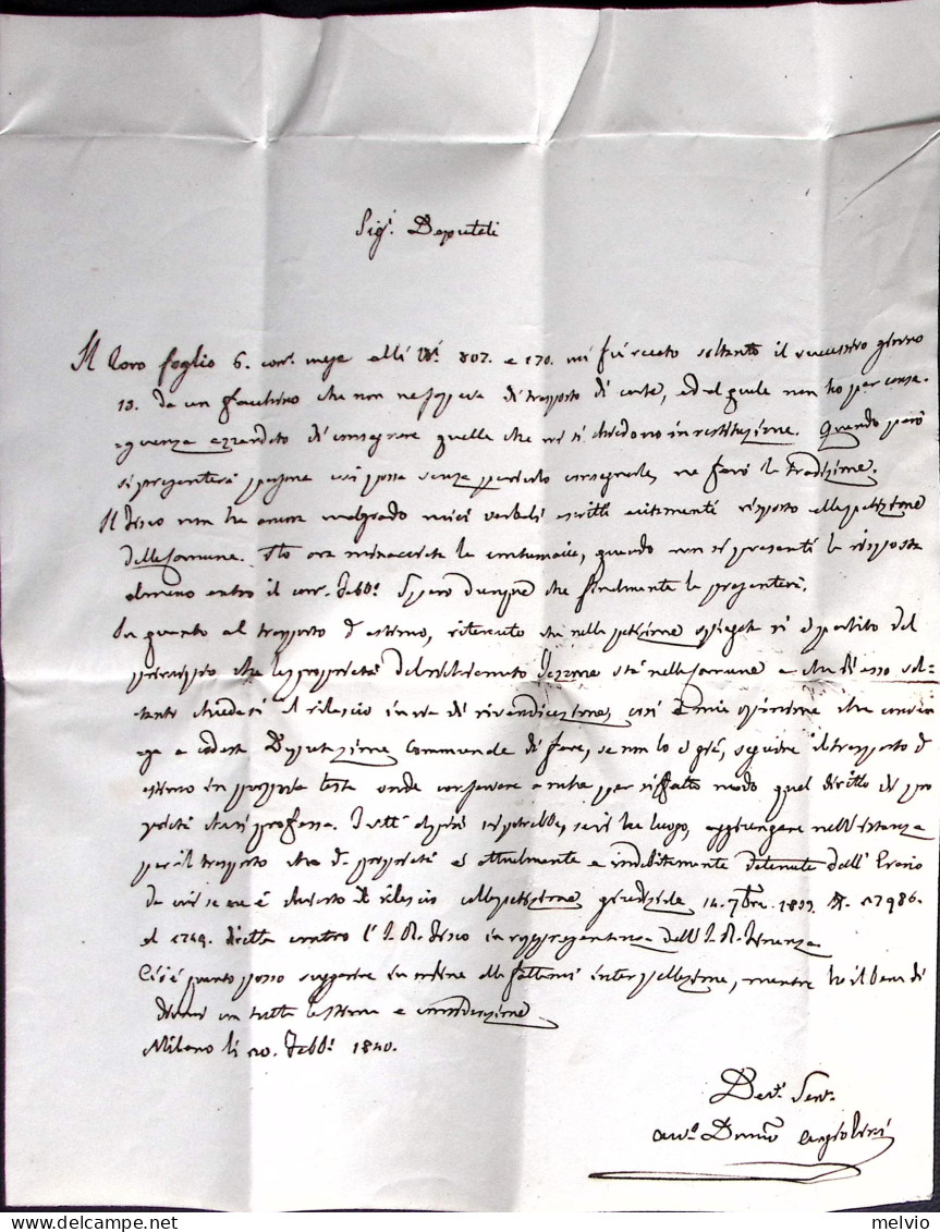 1840-LOMBARDO VENETO Milano 2CO (20.2) Su Lettera Completa Di Testo - 1. ...-1850 Vorphilatelie