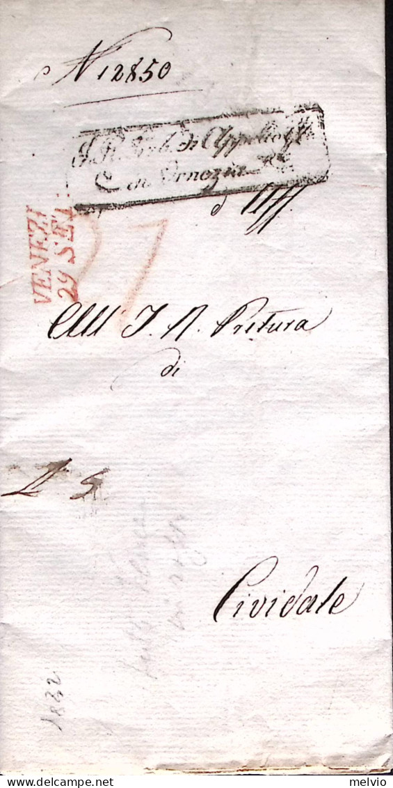 1832-LOMBARDO-VENETO Venezia SD Rosso (29.9) Su Piego - 1. ...-1850 Prefilatelia