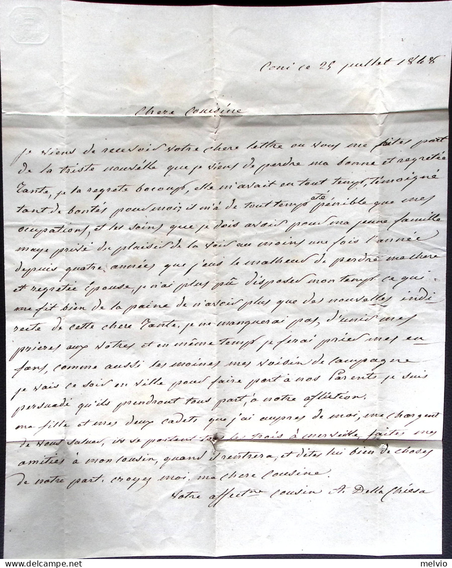 1848 SARDEGNA Cuneo SI (24.7) Su Lettera Completa Di Testo - ...-1850 Voorfilatelie