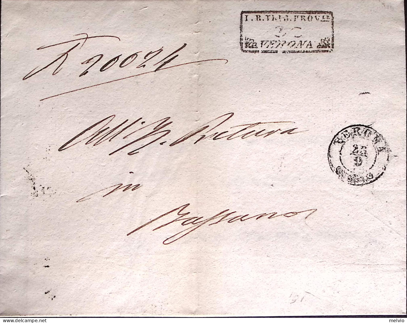 1851 LOMBARDO-VENETO Verona DUE CO (26.9) Su Piego - Ohne Zuordnung
