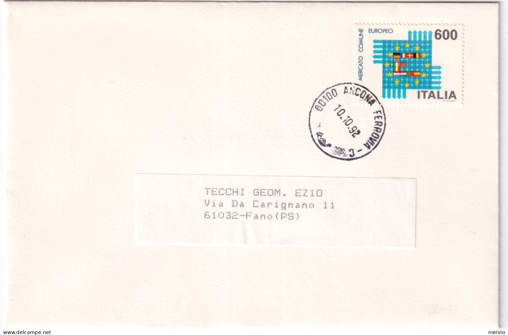 1992-MERCATO COMUNE EUROPEO Lire 600 (2031) Isolato Su Partecipazione - 1991-00: Storia Postale