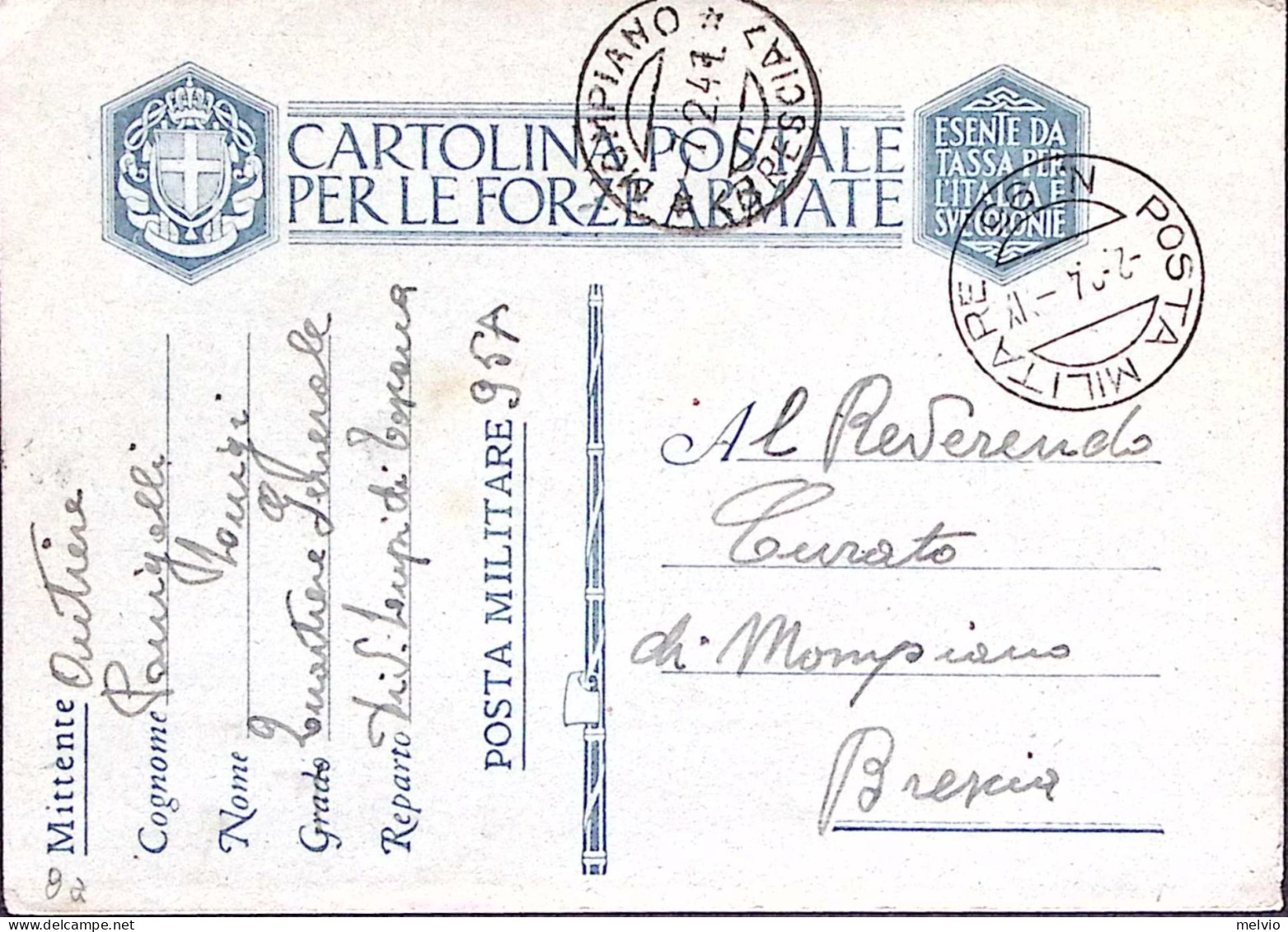 1941-UFFICIO Posta Militare/n.95 (2.2) Su Cartolina Franchigia - Weltkrieg 1939-45