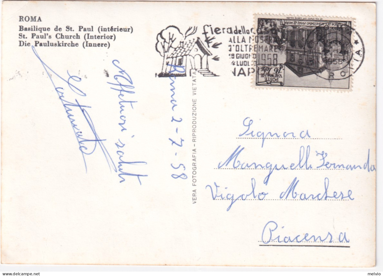 1958-VATICANO Basiliche Lire 16 (127) Isolato Su Cartolina (2.7) - Autres & Non Classés