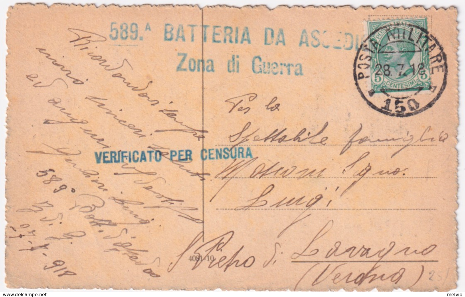 1918-Posta Militare 150 C.2 (28.7) Su Cartolina - Marcophilia