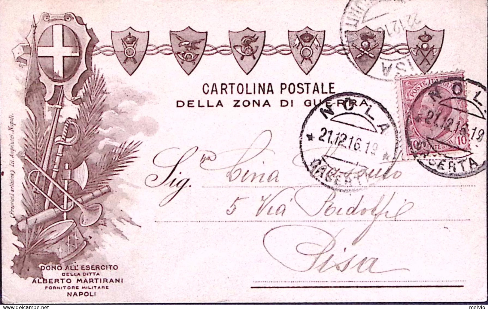 1916-Cartolina Postale Omaggio Ditta Alberto Martirani Napoli,viaggiata, Caserta - Marcophilia