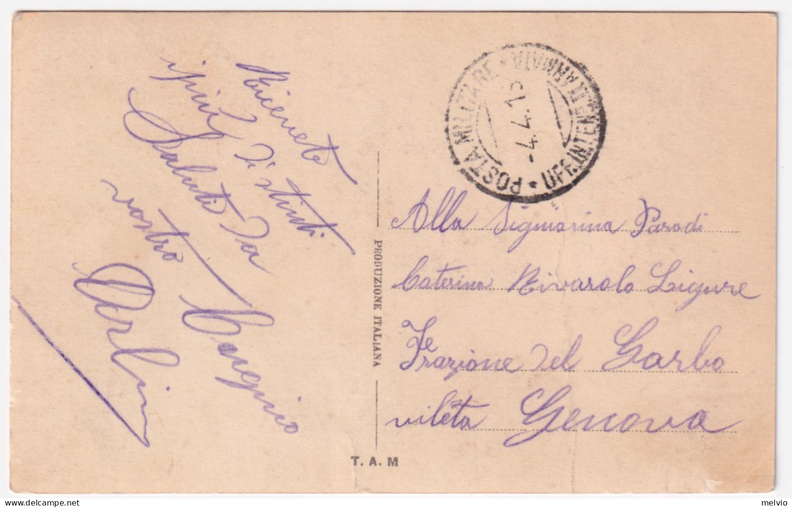 1916-Posta Militare/Uff. Intend. II^Armata C.2 (4.4) Su Cartolina Non Affrancata - Marcophilia