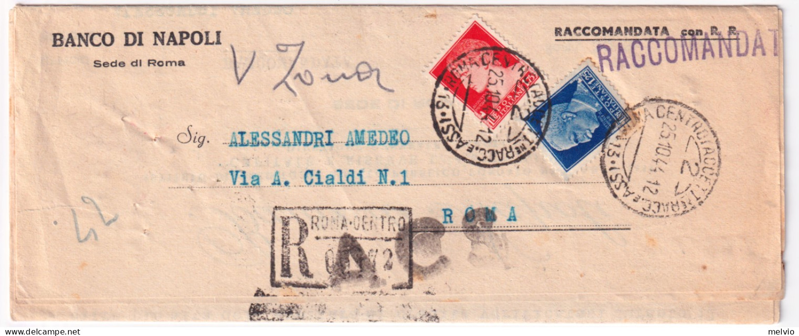 1944-Imperiale Lire 1,25 E 1,75 (253/4) Su Manoscritto Raccomandato Roma (25.10) - Marcophilia