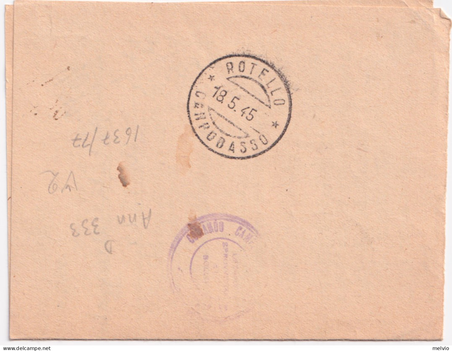 1945-Posta Militare/n. 181 C.2 (15.5) Su Piego - Marcophilia