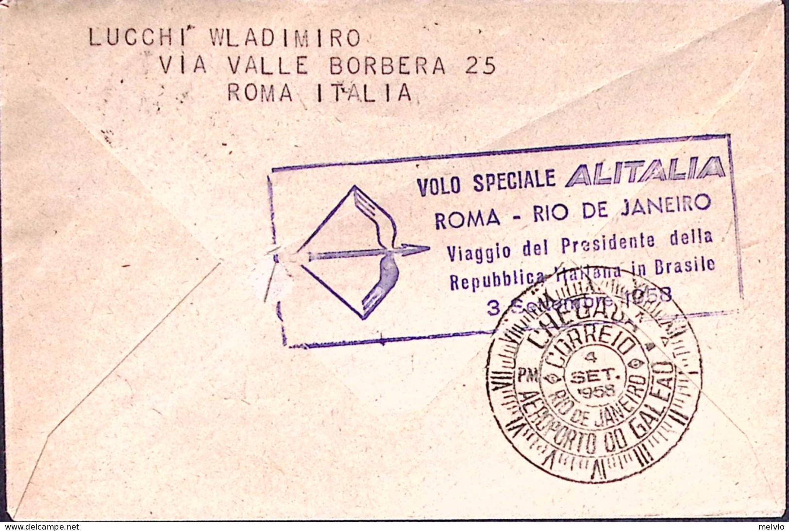 1958-AMICIZIA ITALO-BRASILIANA Lire 175 Su Busta Con Annullo Speciale Della Visi - 1946-60: Marcophilia