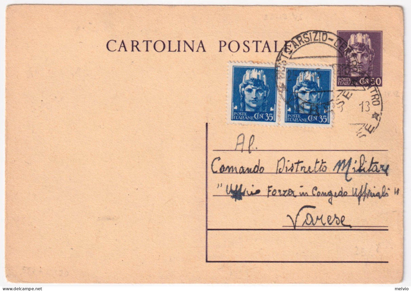 1945-Cartolina Postale C.50 (C120) Con Fr.lli Aggiunti Imperiale Senza Filigrana - Storia Postale